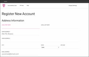A screenshot of the customer profile registration page.