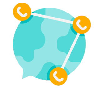 Graphic of a globe with a telephone handset.