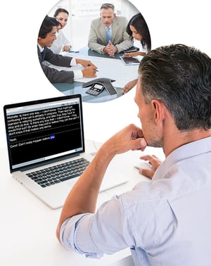 An adult male using Relay Conference Captioning to join a meeting